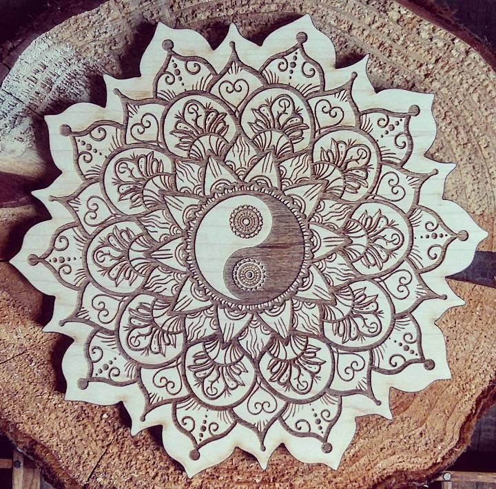 Yin/Yang Lotus Mehndi Laser etched and cut Grid