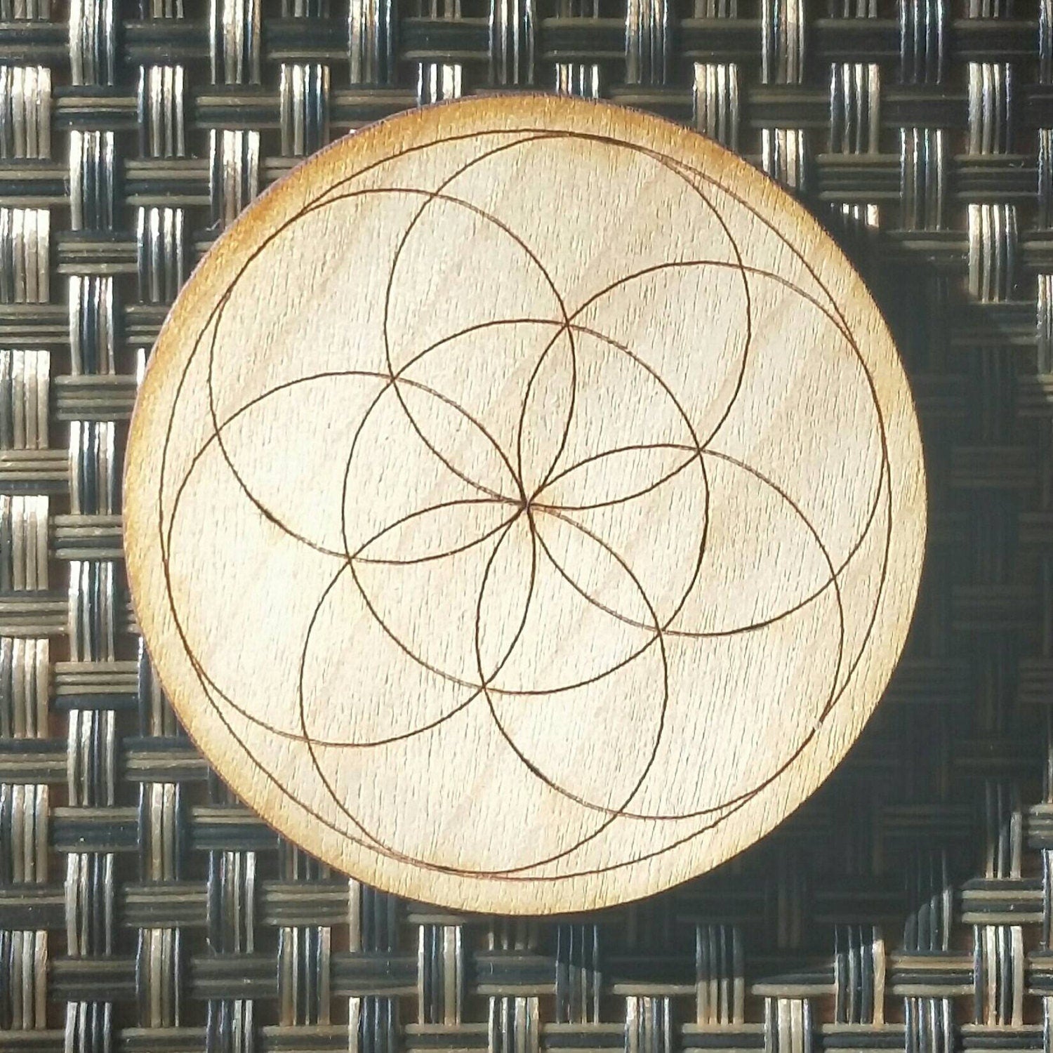 Seed of Life Grid - Laser etched wood ... Etched Crystal Meditation Sacred Geometry Fibonacci