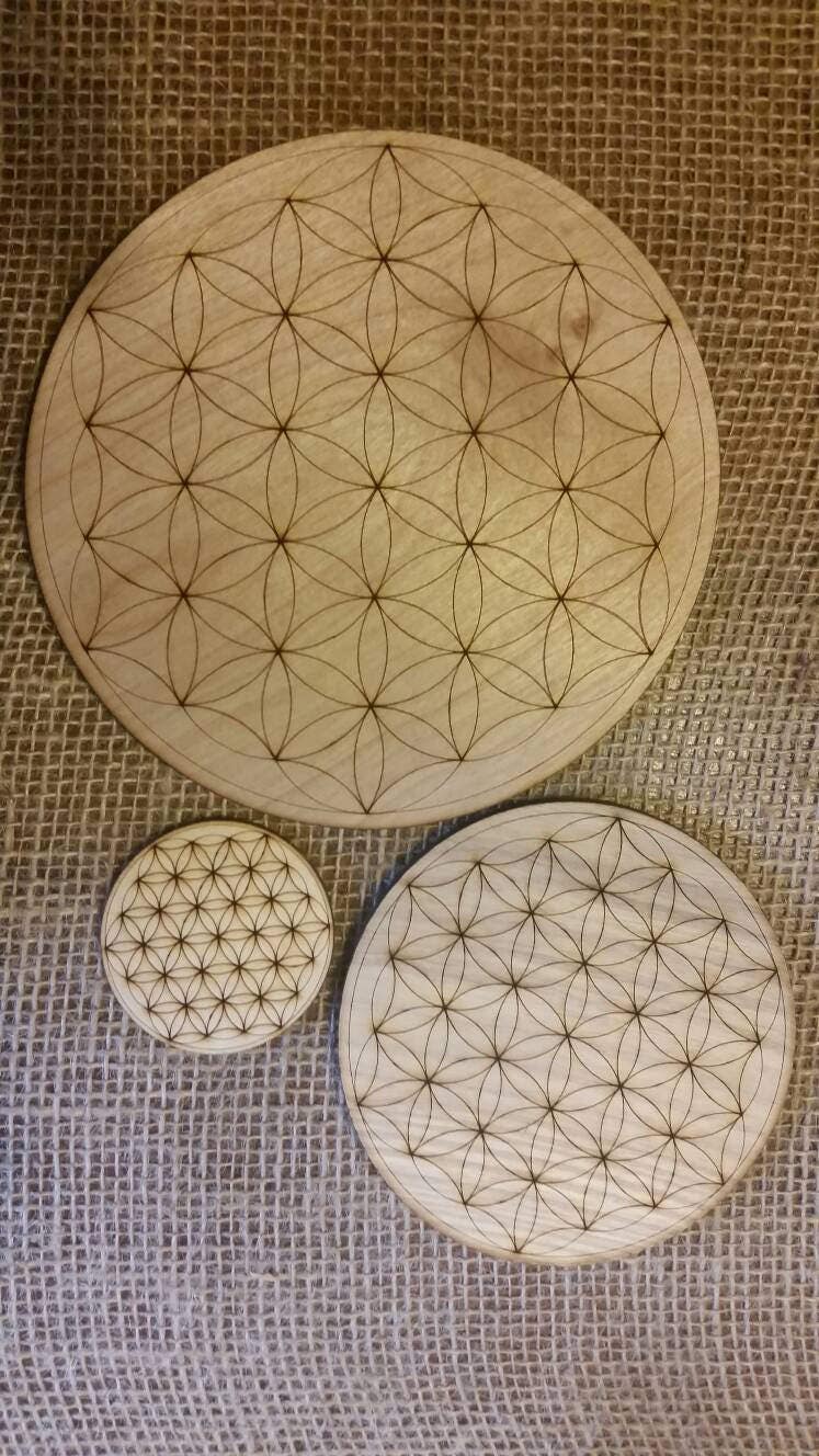 Flower of Life Grid - Laser etched wood ... Etched Crystal Meditation Sacred Geometry Fibonacci