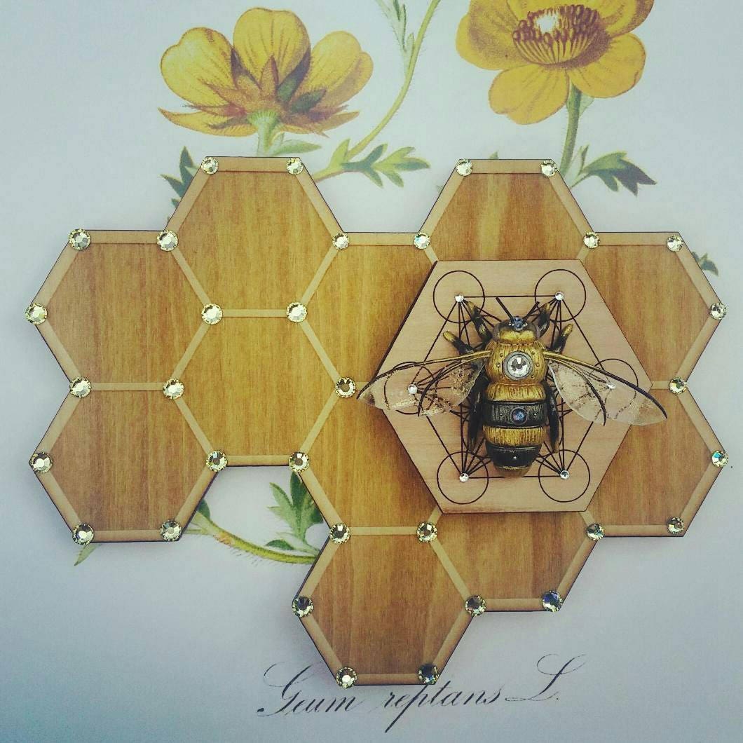 Honeycomb Laser etched wood grid ... bee honeybee hive hexagon