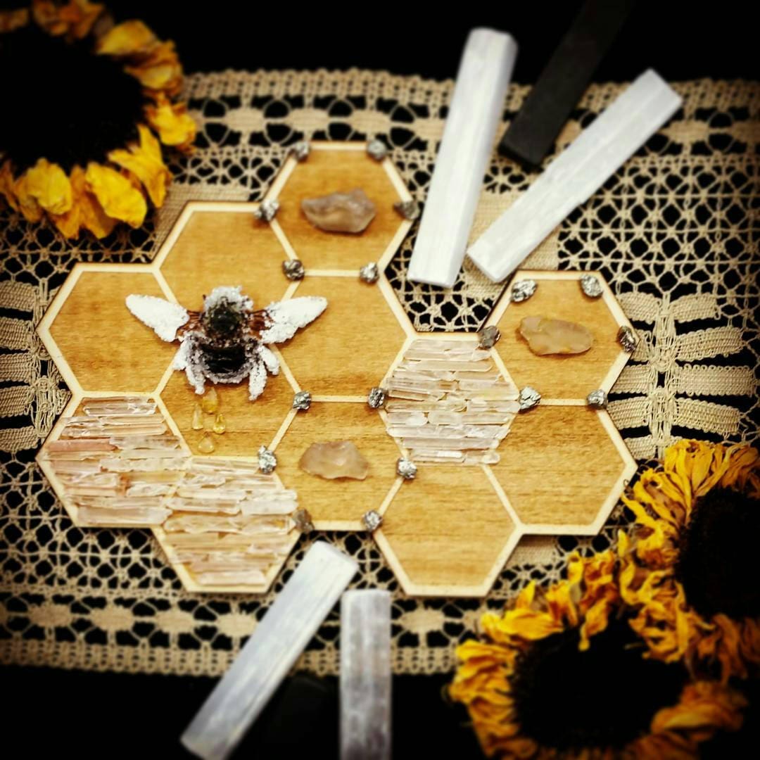 Honeycomb Laser etched wood grid ... bee honeybee hive hexagon