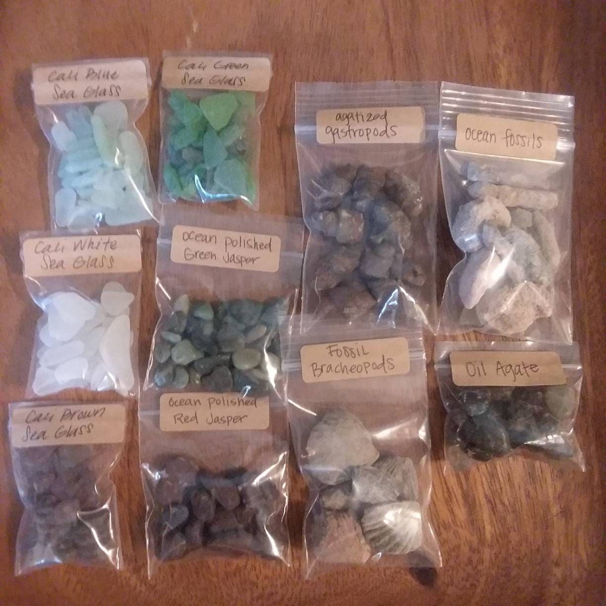 Small bags of stones and crystals for Crystal Gridding / Grids Moonstone Black Tourmaline ocean jasper ocean glass fossils sodalite agate