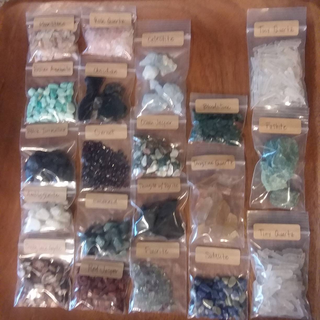 Small bags of stones and crystals for Crystal Gridding / Grids Moonstone Black Tourmaline ocean jasper ocean glass fossils sodalite agate