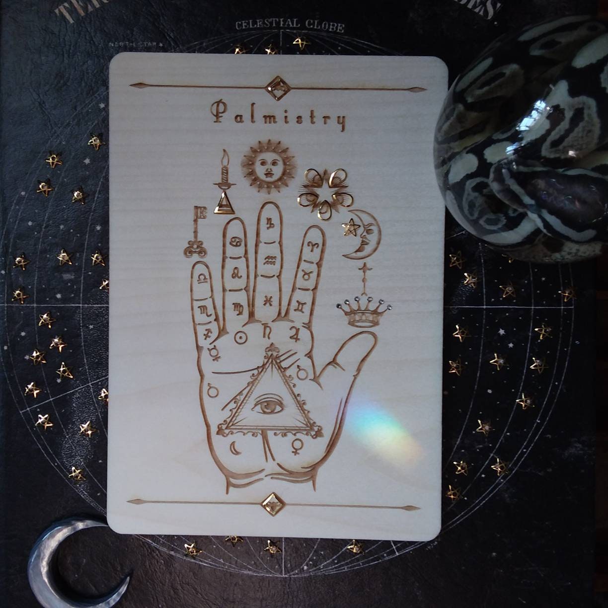 Palmistry Laser etched cut Crystal grid Palm Reading Hand Planetary