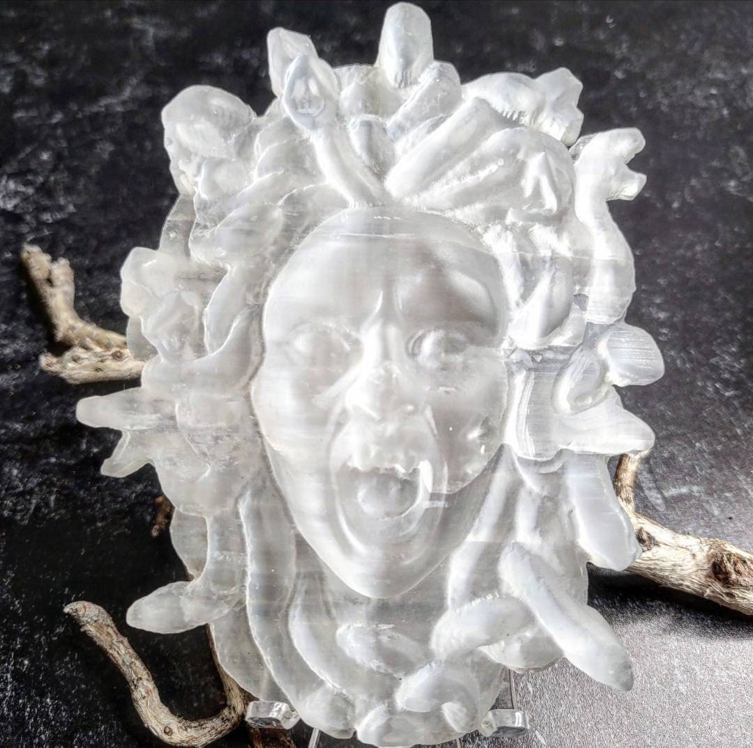 Selenite Medusa Carving