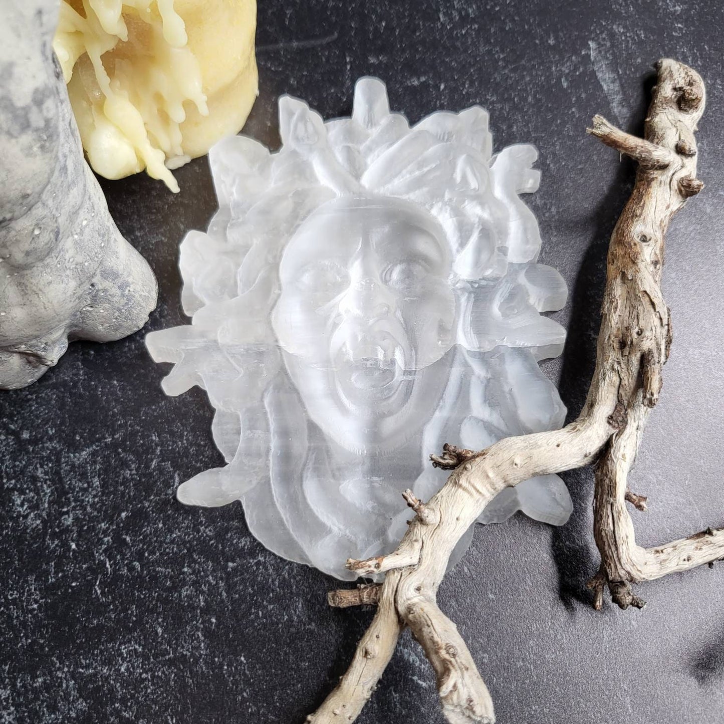 Selenite Medusa Carving