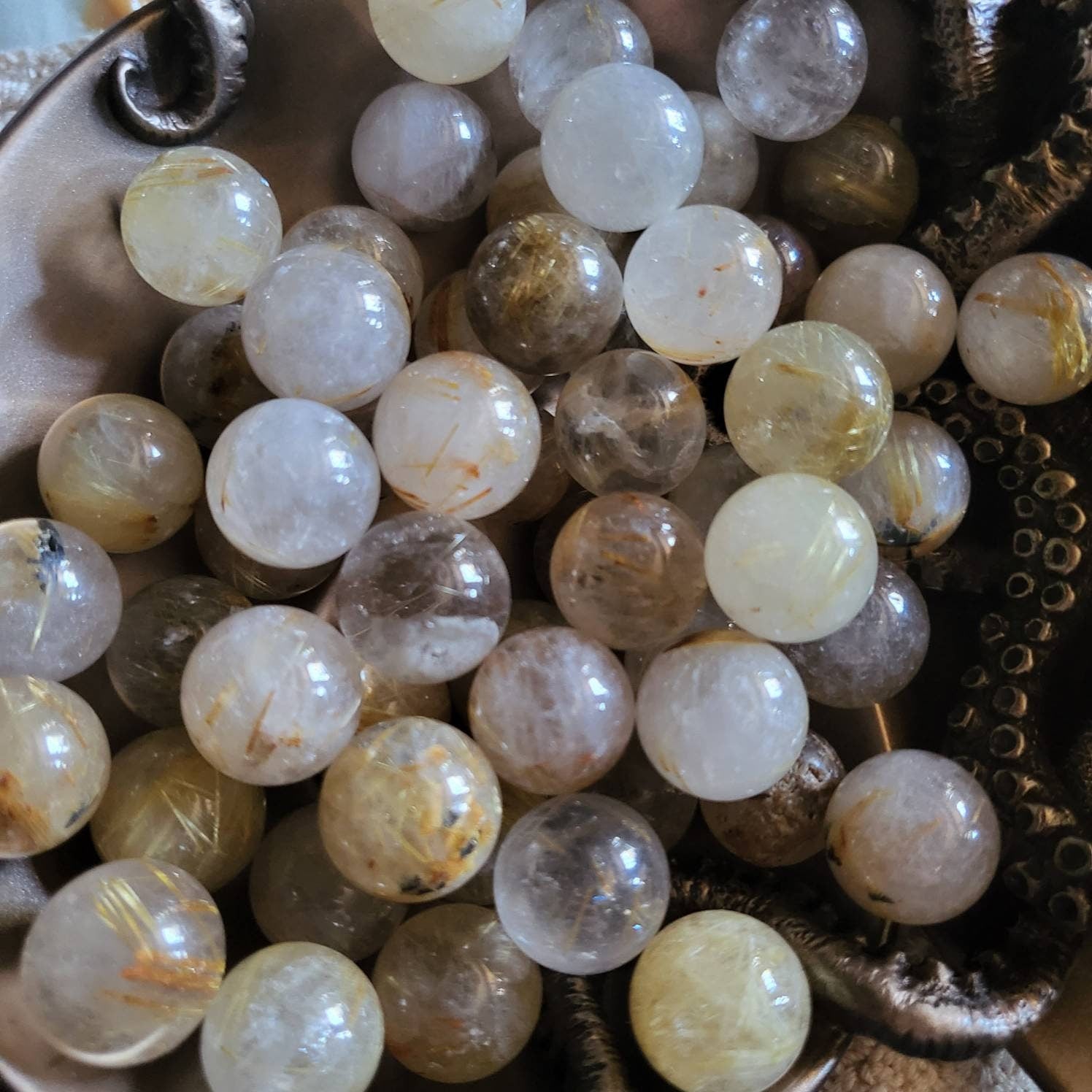 Golden Rutilated Quartz Sphere Crystal Gold Rutile