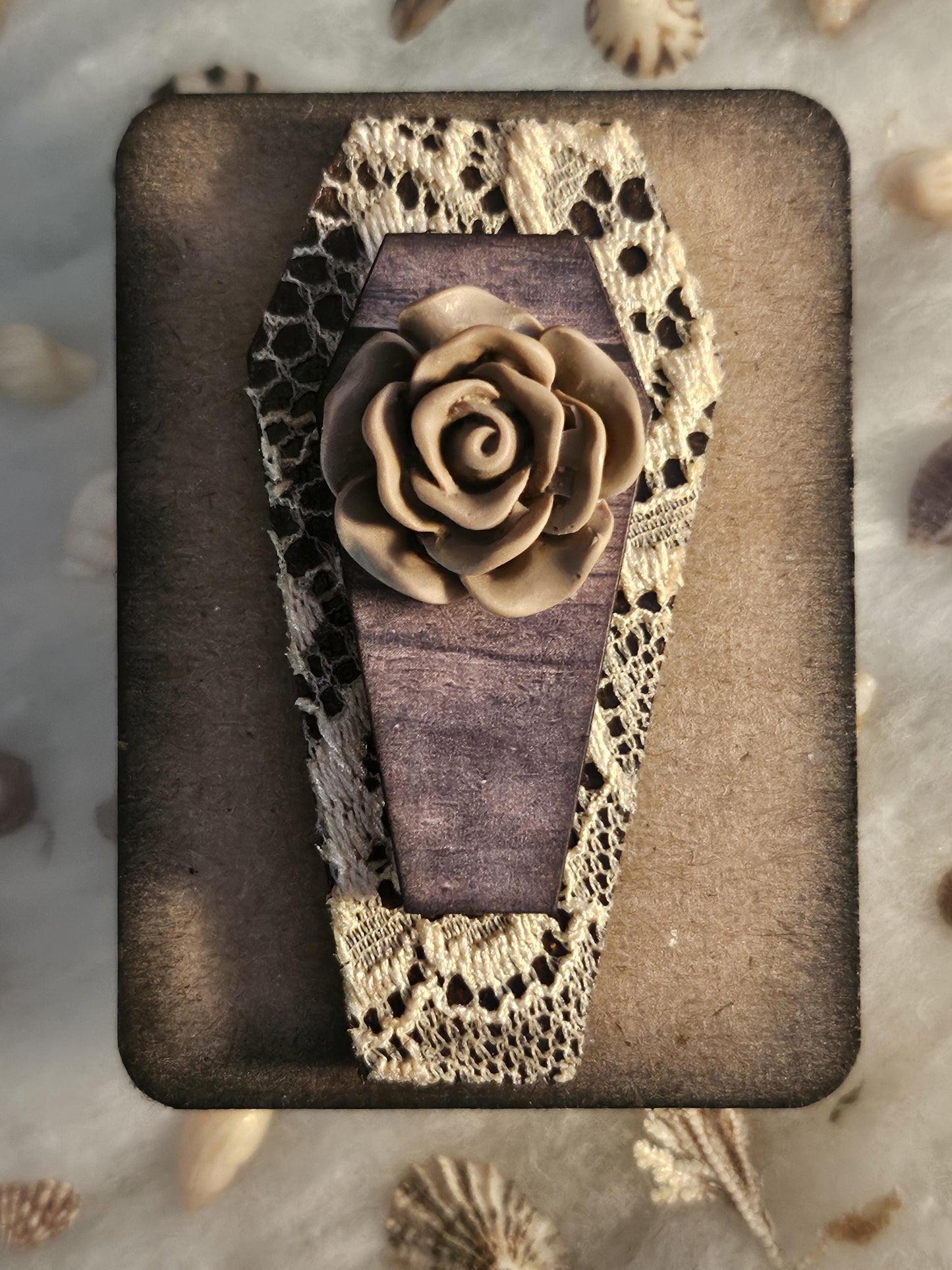 Coffin Pin flower lace handmade ooak