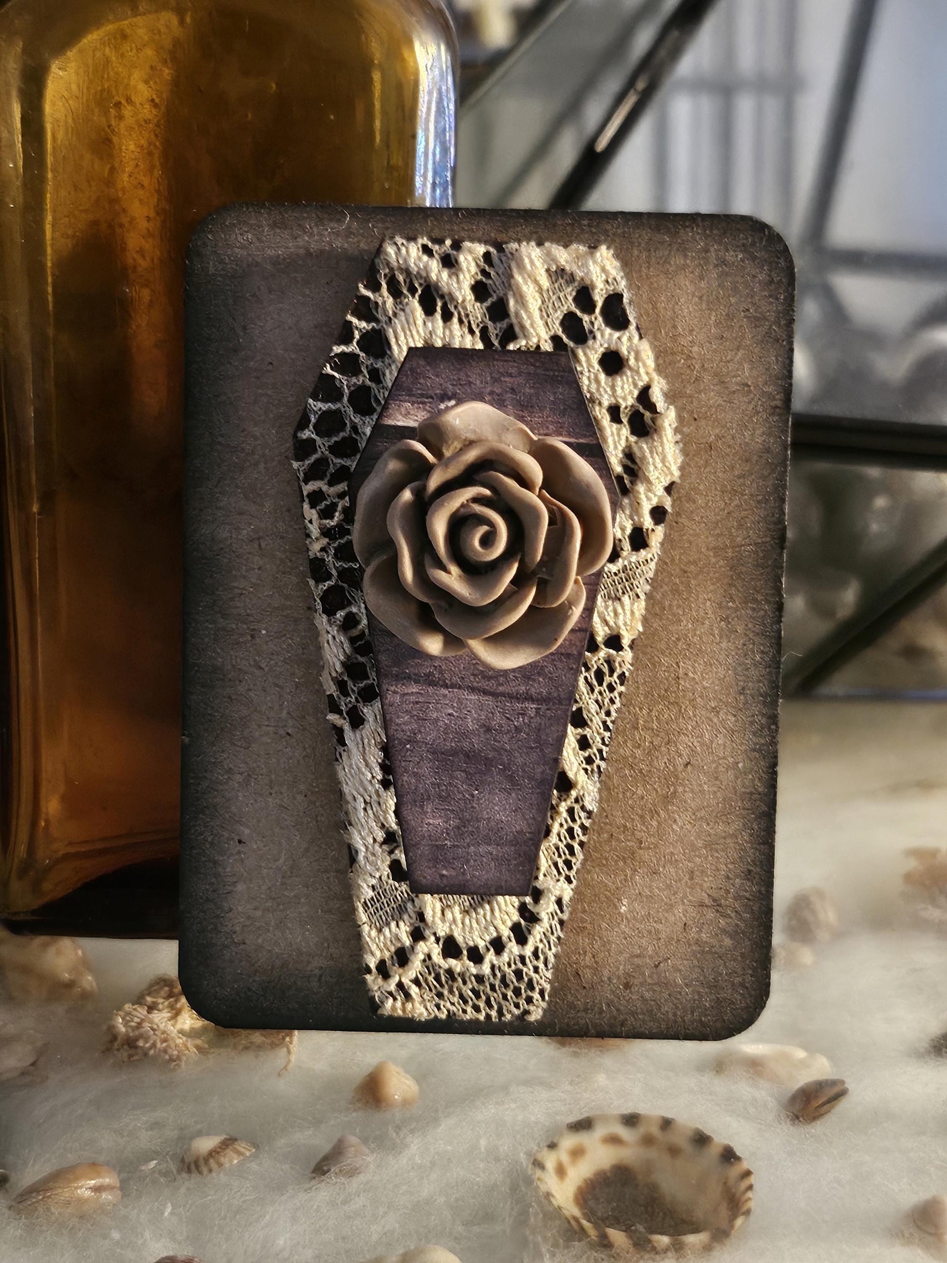 Coffin Pin flower lace handmade ooak