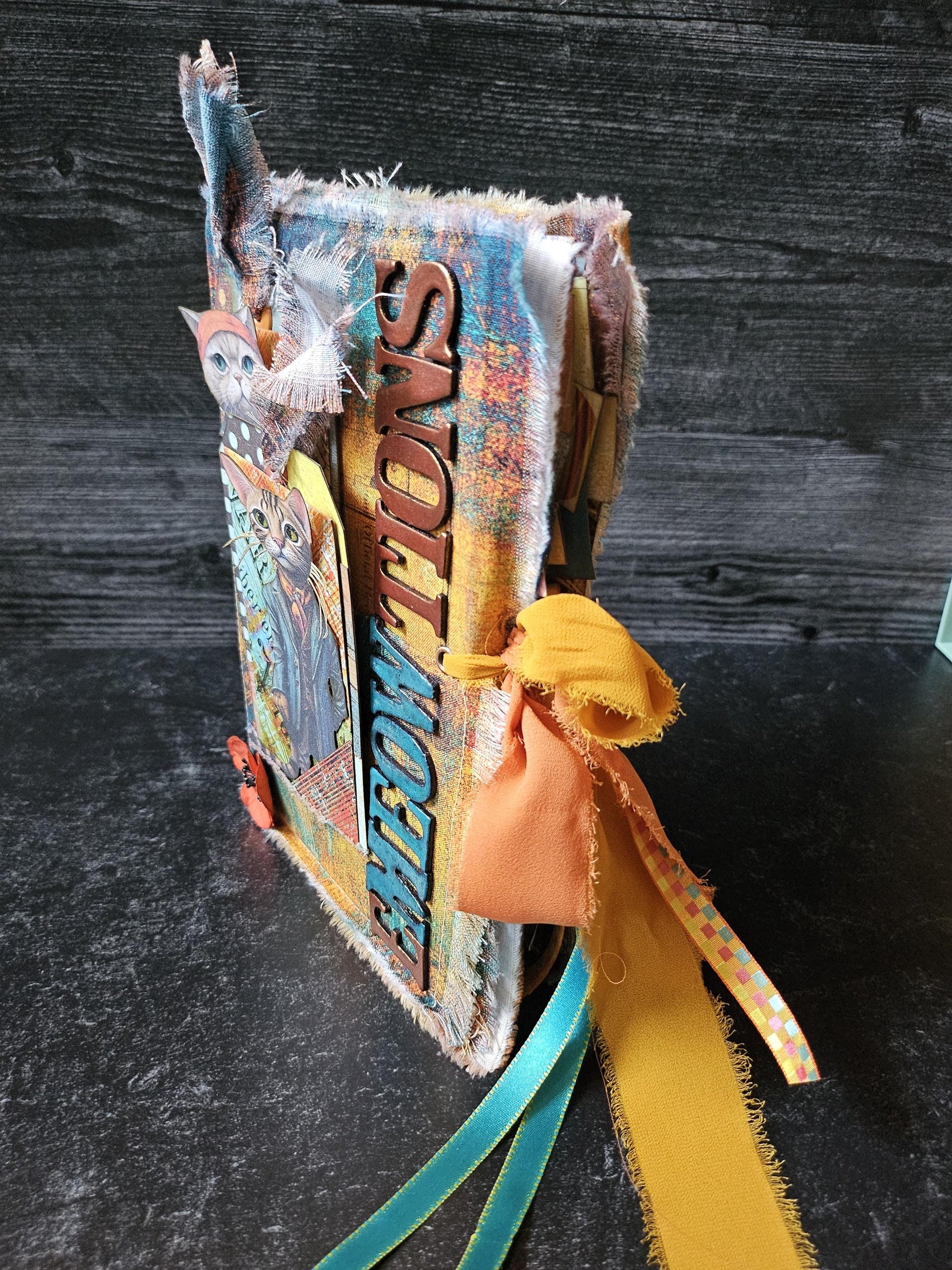 eMEOWtions journal grimoire junk journal book cat colorful handmade ooak