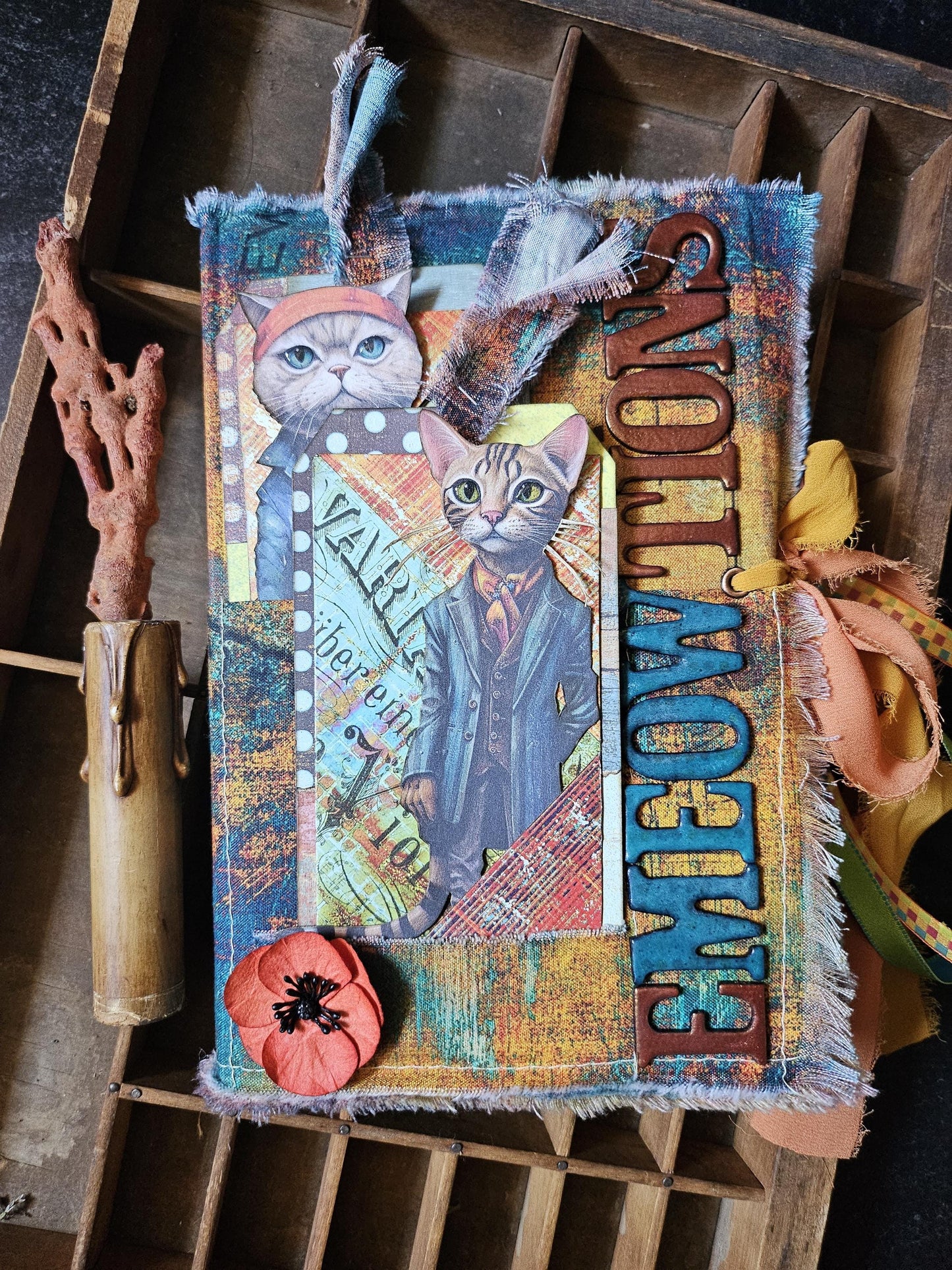 eMEOWtions journal grimoire junk journal book cat colorful handmade ooak