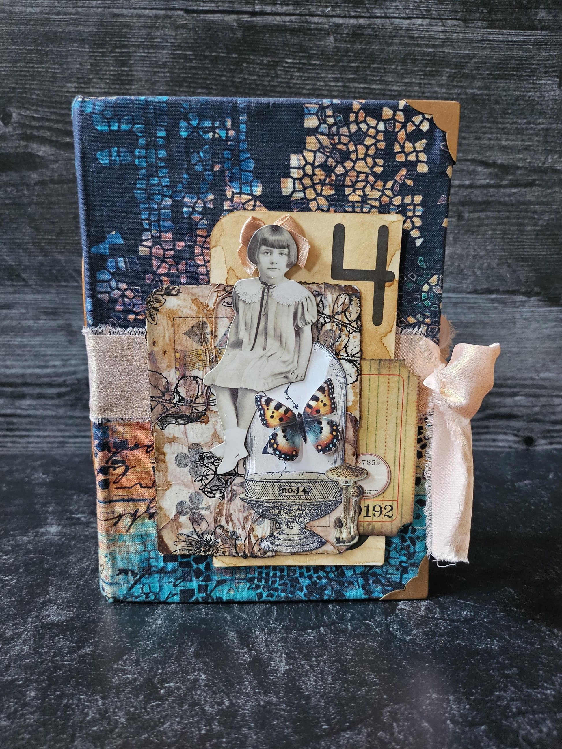 Thoughts journal book grimoire junk journal notes ideas diary reflections stenciled hand made ooak fabric