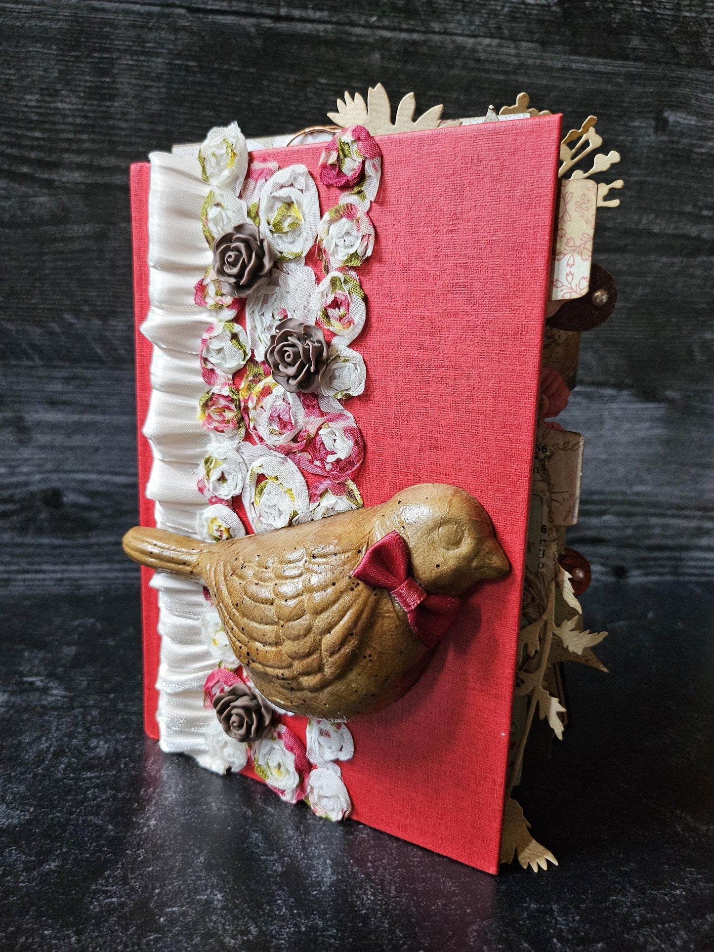 Song Bird journal book writing grimoire junk journal scrapbook book handmade ooak pockets tags upcycle